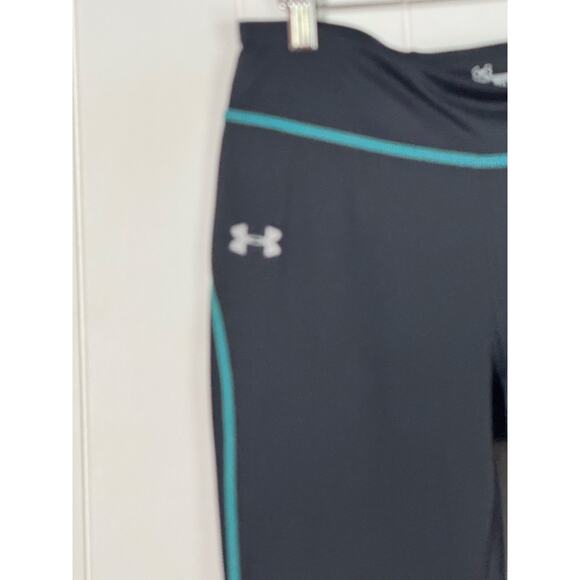 Under Armour Allseasongear Fitted Black with Blue Leggings Activewear Medium - Picture 2 of 6